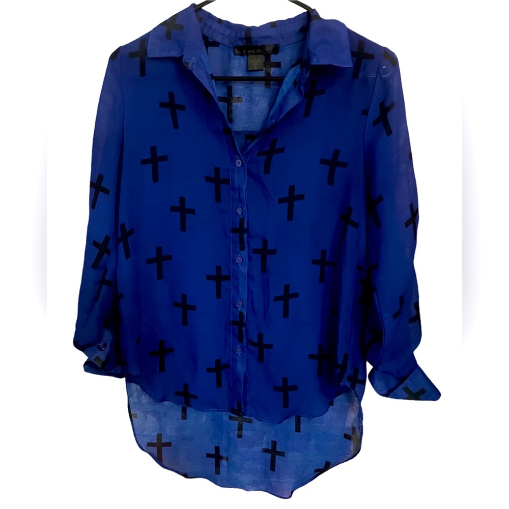 Royal Blue Cross Print Buttoned down Blouse
